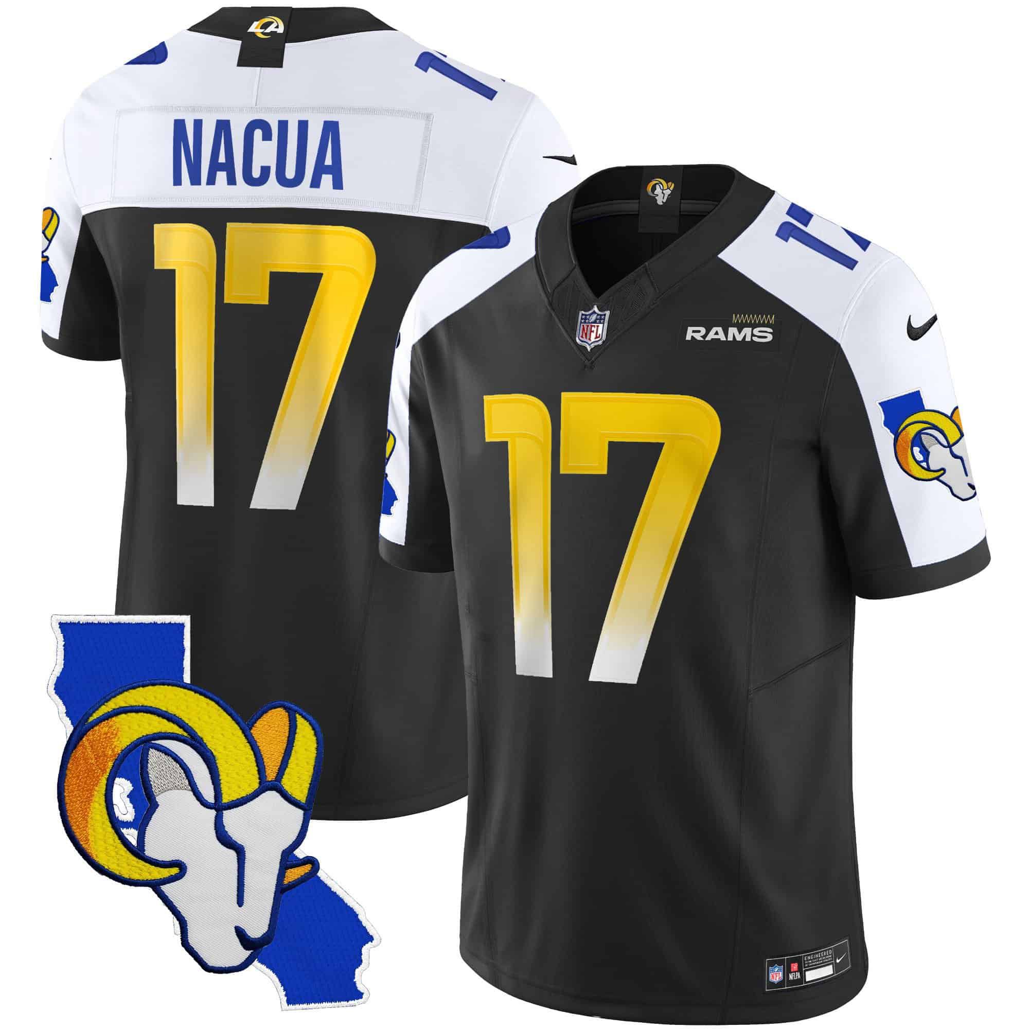 Men Los Angeles Rams #17 Nacua Black 2024 Nike California Patch Vapor Limited NFL Jersey